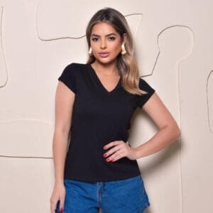 Baby look feminina 100% algodão gola v